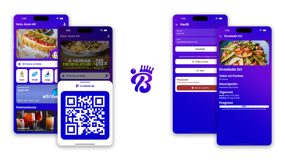 Bowlinc — app screens mockup